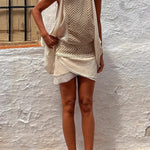 Isla Linen Blend Ethnic Print Knit Panel Loose Tank