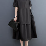 Loose Short Sleeves Solid Color Split-Joint Round-Neck Midi Dresses
