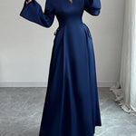 Flared Sleeves High Waisted Solid Color Tied Lapel Maxi Dresses