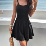 A-Line High Waisted Elasticity Solid Color Spaghetti-Neck Mini Dresses