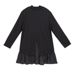 High-Low A-Line Falbala Split-Joint Split-Back High-Neck T-Shirts Tops