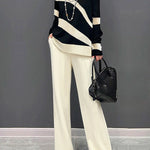Long Sleeves Loose Contrast Color High Neck Sweater Tops