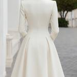 A-Line High Waisted Buttoned Pleated Pockets Solid Color Stand Collar Midi Dresses Overcoat