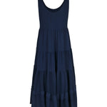 Loose Sleeveless Buttoned Solid Color Tiered Round-neck Midi Dresses