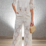 Eliose Scallop Cutout Embroidery Lace Short Sleeve Loose Top