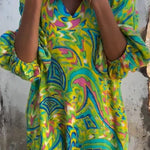 Printed V-neck Pullover Long-sleeved Loose Dress