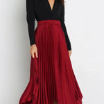 Solid color sun pleated elastic high waist casual all-match fashion dress