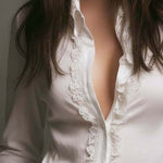 White Ruffled Lace Trim Blouse