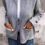 Solid Color Long Sleeve Zipper Pocket Casual Knitted Cardigan