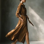 Women's Vintage Brown Blend Shirt Maxi Dress