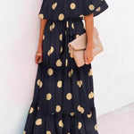 Chest Wrap Printed Full Skirt Dress