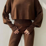 Casual Loose-fitting Long-sleeves Top and Pants Two-piece Set