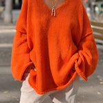 Fashionable Patchwork V-neck Long-sleeved Knitted Sweater