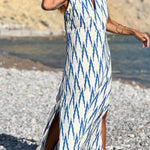Blue Printed Casual Sleeveless Long Dress