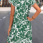 A-Line Ruffle Sleeves Printed Split-Joint Tied V-Neck Mini Dresses
