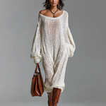 Women's Loose Knitted Round Neck Long Sleeve Maxi Dress