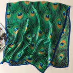 Vintage Peacock Printed Silk Imitation Shawl&Scarf
