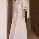 Long Sleeves Loose Belted Buttoned Contrast Color Printed Split-Joint Split-Side Lapel Maxi Dresses Shirt Dress