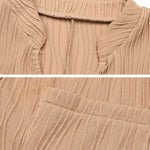 Loose Short Sleeves Pleated Solid Color Split-Joint V-Neck Mini Dresses