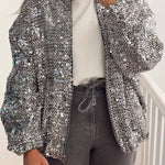 Sequined textured baseball collar short jacket