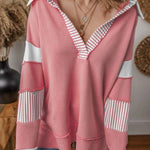 Light French Beige Striped Patchwork Collar Sweatshirt