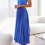 Beaming Smile Satin Halter Neck Pleated Midi Dress