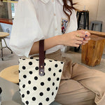 Vintage Canvas Polka-Dot Printed Makeup Tote Bag Bucket Bag