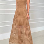 Mariane Crochet Knit Round Neck Texture A-line Maxi Dress