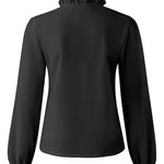 Puff Sleeves Falbala Solid Color V-Neck Blouses