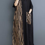 A-Line Batwing Sleeves Contrast Color Pockets Split-Joint Striped V-Neck Maxi Dresses
