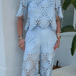 Eliose Scallop Cutout Embroidery Lace Short Sleeve Loose Top