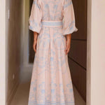 Long Sleeves Loose Belted Buttoned Contrast Color Printed Split-Joint Split-Side Lapel Maxi Dresses Shirt Dress