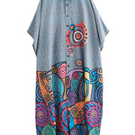 Batwing Sleeves Loose Printed Lapel Midi Dresses