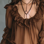 Vintage Boho Mocha Ruffle Chiffon Blouse