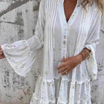 Fashionable Trumpet Lace Sleeve Hollow Dress