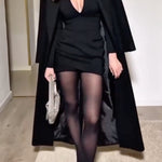 Dark Style Suit Collar Deep V Slim Fit Long Sleeve Mini Dress
