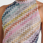 Whimsical Moment Knit Colorful Zigzag Pattern High Neck Sleeveless Mini Dress
