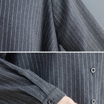 Loose Striped Gauze Split-Joint Lapel Long Dress