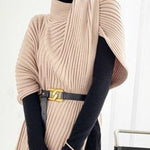 Loose Asymmetric Solid Color Split-Joint High Neck Sweater Tops