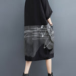 Half Sleeves Loose Printed Lapel Midi Dresses