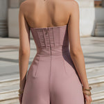 Strapless Structured Denim Short Jumpsuit