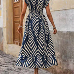 Flying Sleeves Loose Elasticity Printed Split-Joint V-Neck Maxi Dresses