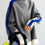 Long Sleeves Contrast Color Split-Joint High Neck Hoodies&Sweatshirt Sweatshirt Tops Tops