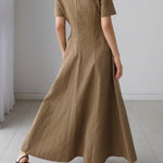 Simple Casual Solid Color Pleated Midi Dress