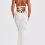 Sexy hollow lace-up large backless knitted dress