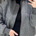 Stand Collar Loose Long Sleeve Ribbed Flight Jacket