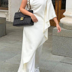Kallena Satin High Neck Irregular Sleeves Midi Top and High Rise Pocket Loose Pants Set