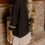 Class Act Knit Contrast Color Trim Mock Neck Pockets Sweater