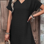 Fashion sexy slim V-neck solid color short-sleeved dress