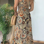 Neck Back Lace-up Slit Floral Print Maxi Cami Dress